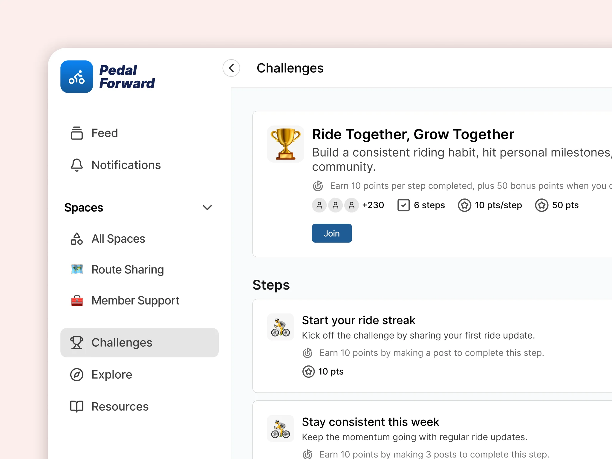 Challenges and badges live in the customer platform